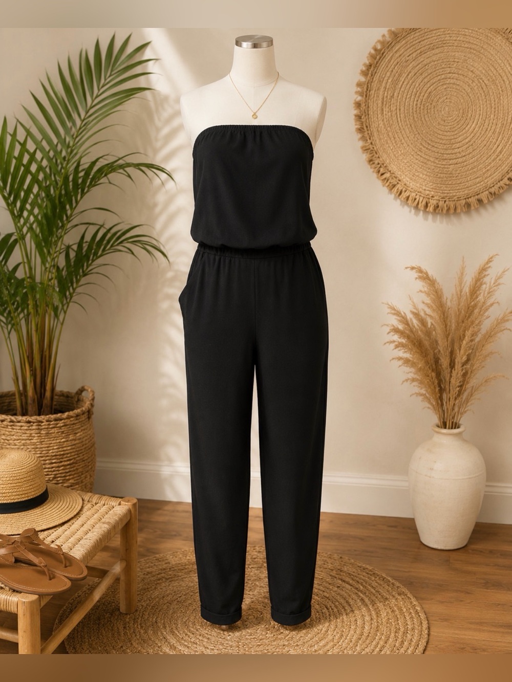 Chic Black Strapless Jumpsuit size xl